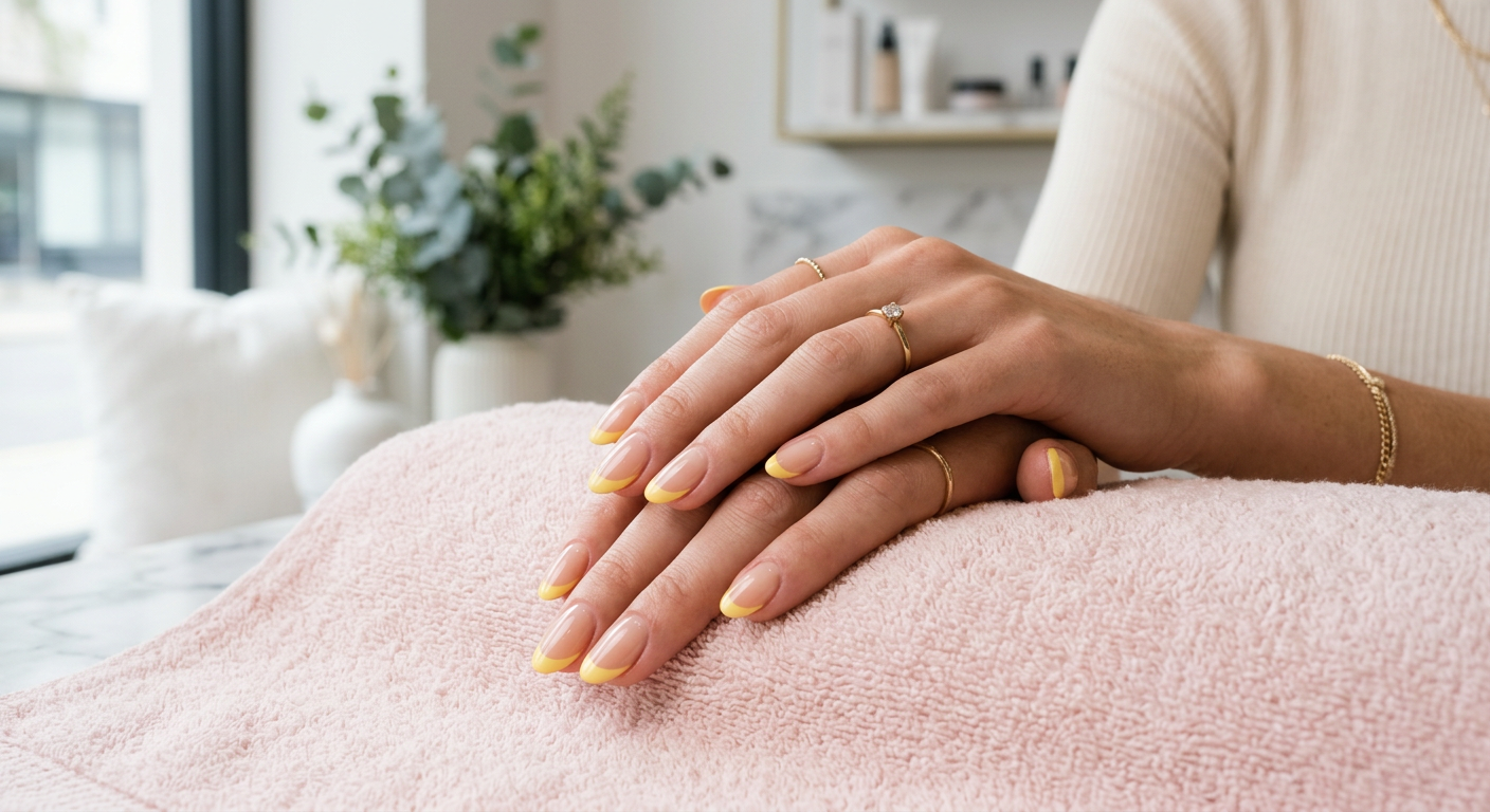 Manicure com nail art em french amarelo